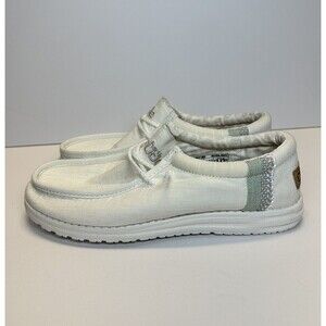 Hey Dude Men's Size 9 Wally Linen 110790160 Causal Shoe Natural White Travel EUC